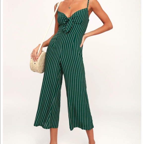 Faithfull the Brand Pants - PRESLEY GREEN STRIPED TIE-FRONT WIDE-LEG JUMPSUIT